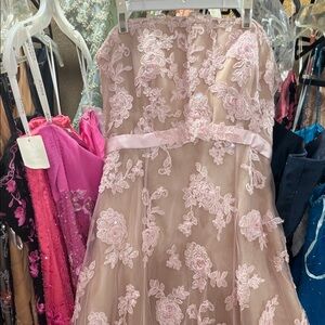 Jovani Light Pink Floral Lace Wedding Dress